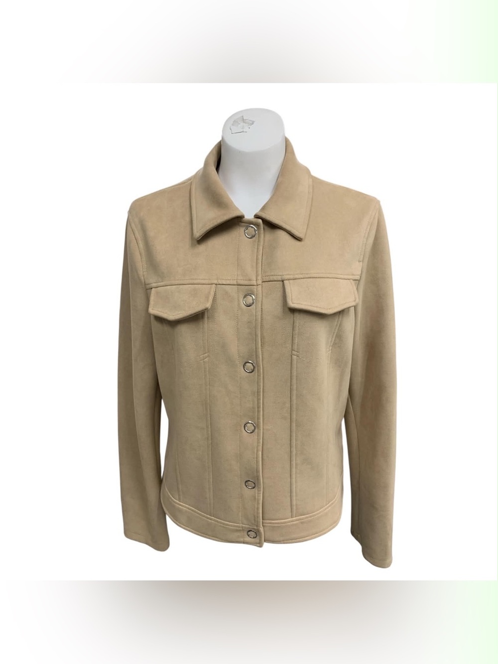le chateau Suede Button-Front Jacket in Beige Size XL